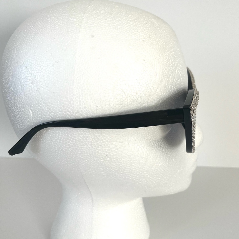 New Retro Cat Eye Glam Crystal Rhinestone Embellished Black Frame Sunglasses UV - Picture 5 of 9